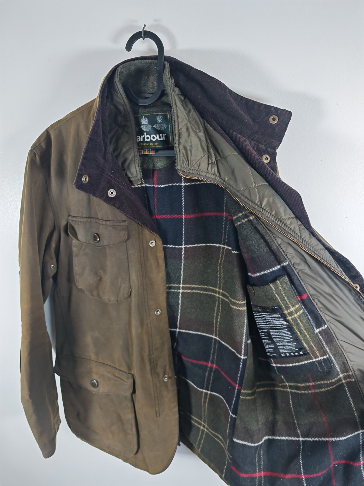 Barbour Ogston Men's Waxed Cotton Jacket Olive Green Medium Classic Tartan image 5