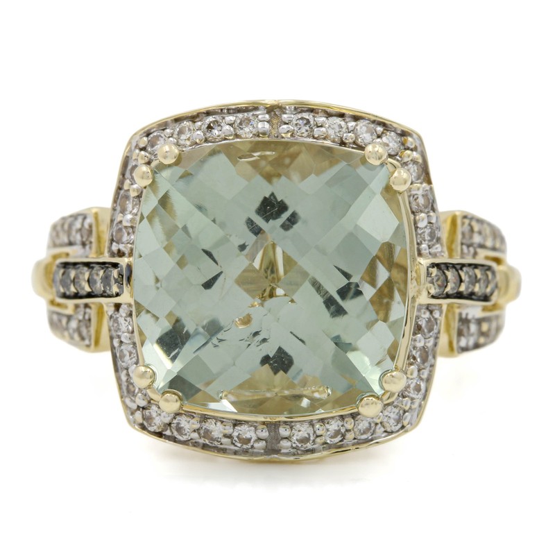 LeVian 14k Yellow Gold Cushion Quartz Chocolate & Vanilla Diamond Ring #JB751-3