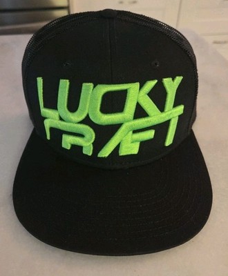 LUCKY CRAFT Flat Brim Hat Cap Black & Neon Green LC Logo Mesh Snapback Fishing 