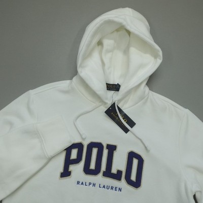 Polo Ralph Lauren Hoodie Fleece Pullover Men's Size S Letterman Logo White