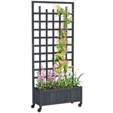 Outsunny Wooden Trellis Planter, Raised Garden Bed with Wheels, Grey