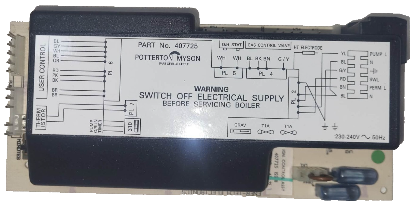 POTTERTON MYSON 407725 ISS 8 HOUSEWARMER MAIN CONTROL PCB OBSOLETE