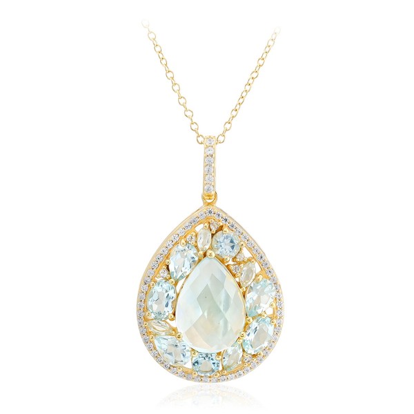 Cavill Silberkette 925 Sterlingsilber Vergoldet Blau 9,4Ct Topas AnhäNger-image