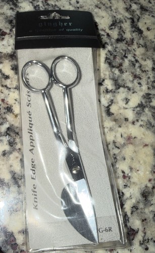 GINGHER 6 Inch Knife Edge Applique Scissors G-6R Made in Italy Gently Used