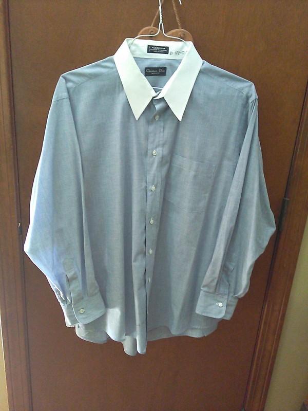 VTG Christian Dior Monsieur Mens Shirt (17 1/2 32/33) XL Blue-White Collar USA 