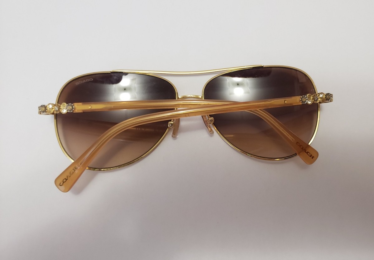 Women\'s Coach Aviator Daisy Rivet Pilot Sunglasses Coach HC7064 L151 sunglasses for women in Light Gold main image 3