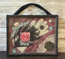 Vintage Textiles Fashion Victorian Inspired Original Art Collage Framed Antique