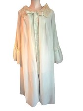 VTG 1950's Baby Blue Sheer Peignoir w/ Lace Collar And Lace Sleeve Appliqu M/L