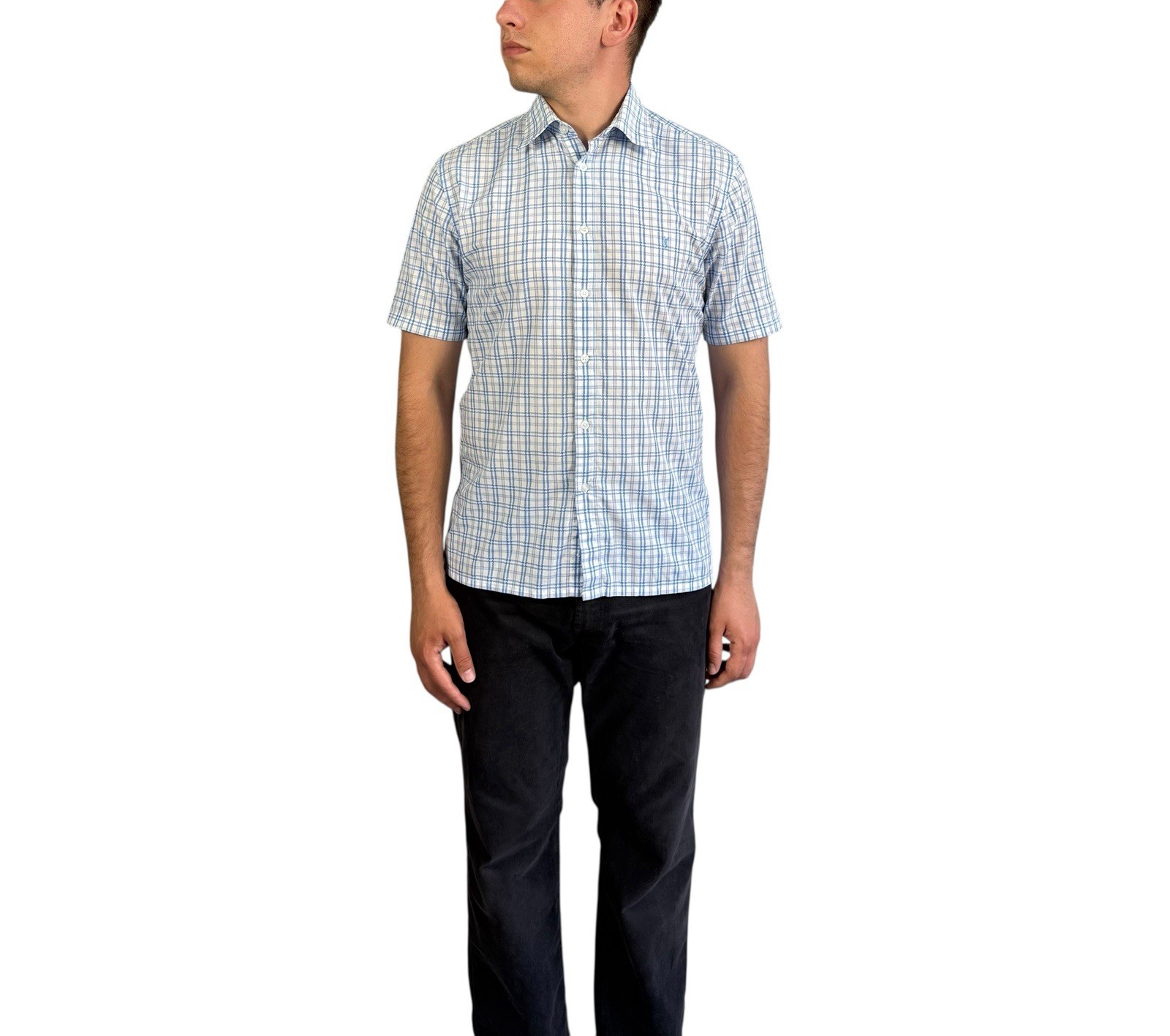 Camicia uomo vintage Yves Saint Laurent manica corta logo YSL a quadri blu taglia M