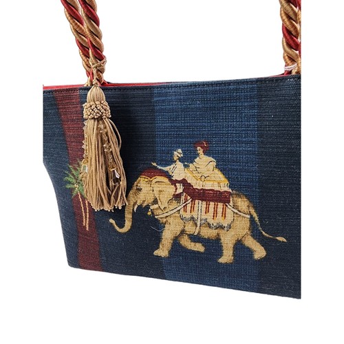 New Vintage Sana Tapestry Tote Bag India Elephant Beaded Tassel Made in USA - Bild 4 von 7