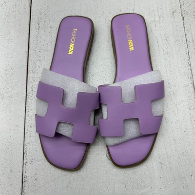 Fashion Nova Purple Slice Of Paradise Slip On Flat Sandals Women's Size 9 NEW