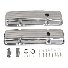 Finned Silver Short Valve Covers For 1958-1986 Sbc Small Block Chevy 327 350 400 Finned Silver Short Valve Covers For 1958-1986 Sbc Small Block Chevy 327 350 400