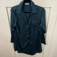 Ekouaer Sleep shirt Nightgown-Medium-Teal Green-long Sleeve-satin Look-pocket