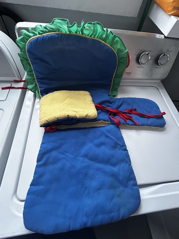 80s vintage Blue Green Yellow Red Baby High Chair Cover with Ruffles and Ties