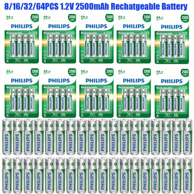 8/16/32/64 PCS Original Philips 1.2V 2500mAh NI-MH HR03 AA Batteries 500 Cycle