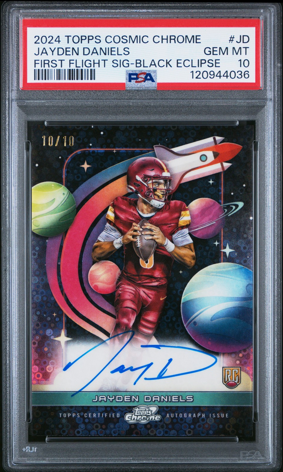 Jayden Daniels Topps Cosmic Chrome First Flight Signatures #JD Black Eclipse
