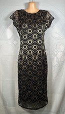 Quiz black & metallic gold star floral lace short-sleeve festive party dress, 8