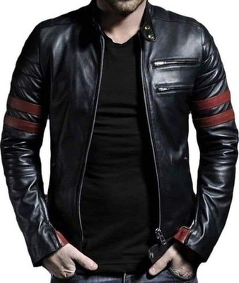 Cafe Mens Sheepskin Leather Motorbike Biker Motorcycle Casual Jacket Zip Belted