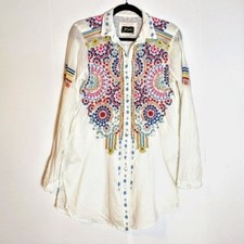 Johnny Was Biya Embroidered Multicolor Button Front Blouse Size S Boho