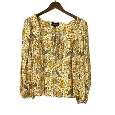Cynthia Rowley XS NWT Yellow Floral Print Rayon Boho Peasant Blouse