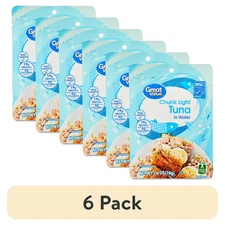 (6 Pack) Great Value Chunk Light Tuna in Water, 2.6 Oz Pouch...