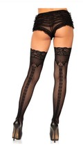 Leg Avenue Bow Backseam Stay-up Fishnet Thigh Highs OS Black 1948