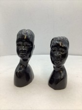 Carved Wooden African Bust Paperweights X2