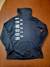 Under Armour ColdGear Boys M Black Loose Fit Pullover Hoodie Pockets Logo