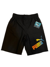 PUMA Swim Trunks Youth Boys Medium Classic Cat Logo Black Rainbow