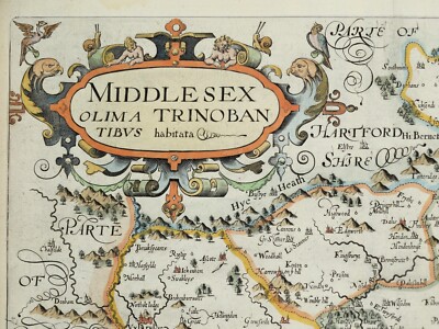 Antique Map MIDDLESEX, London, John Norden & Kip/Hole, Camden