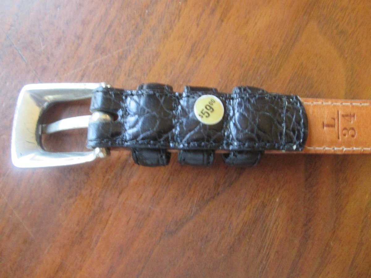 BRIGHTON MOC CROC BLACK LEATHER BELT WITH FILAGREE SILVER PLATED BUCKLE Vintage Brighton Black Croc Embossed Leather Belt, Silver  main image 3