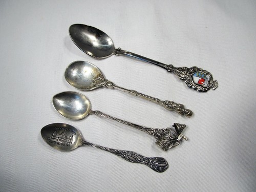 Vintage Antique Collector Spoons Set of 4 Some Silver C3007
