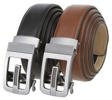 Men's Sliding Ratchet Stippled Design Gunmetal Buckle Leather Belt 1 3/8" Wide