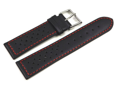 Uhrenarmband Leder Style gelocht schwarz rote Naht 18mm