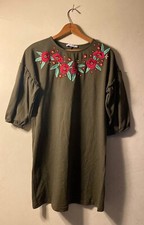 Mango Basics Woman’s M / L Khaki Green 3/4 Sleeve Embroidered Boho Dress