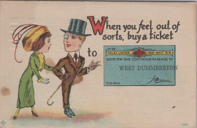 W Dummerston VT Buy A Railroad Train Ticket Humor Vermont postcard AQ5