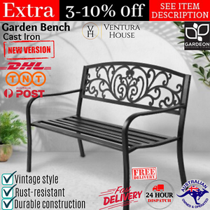 Vintage Garden Bench Outdoor Chair Patio Park Cast Iron Balcony Seat 3 Seater Au Ebay