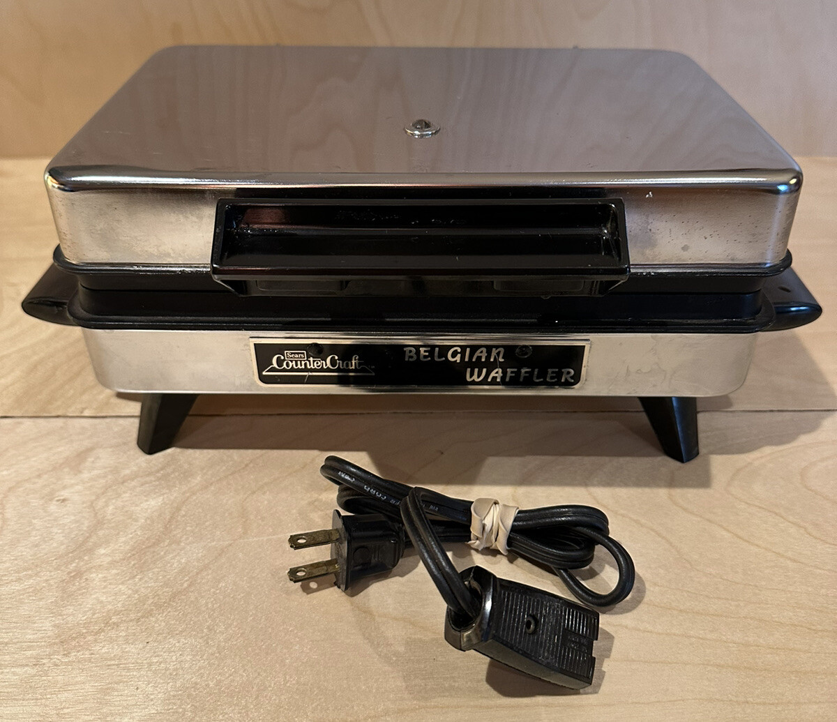 Belgian Waffle Maker Sears Counter Craft Chrome Vintage  Works-image
