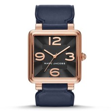 NEW MARC JACOBS VIC ROSE GOLD TONE,NAVY BLUE LEATHER BAND,WATCH-MJ1530