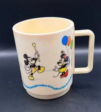 Mickey Minnie Mouse Walt Disney World Deka Plastic Mug Cup 3.5" USA VTG