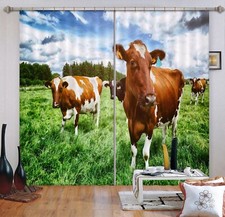 3D Lawn Cows ZHUA3784 Animal Photo Curtain Window Blockout Fabric Amy 2023