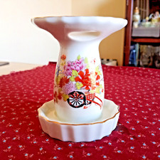 Vintage Floral w/Handcart Hand painted Porcelain 4 Slot Toothbrush Holder Japan