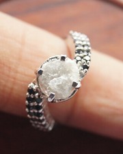 1.65cts Gray Rough Diamond Ring, Uncut Raw Gray Diamond Sterling silver Ring