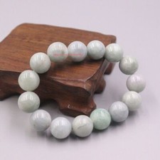 Natural Grade A Jade 13mm Light-Green Jadeite Bead Women Men Bracelet Elastic