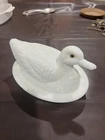Vintage WESTMORELAND White Milk Glass Large DUCK ON A NEST Candy / Covered Dish