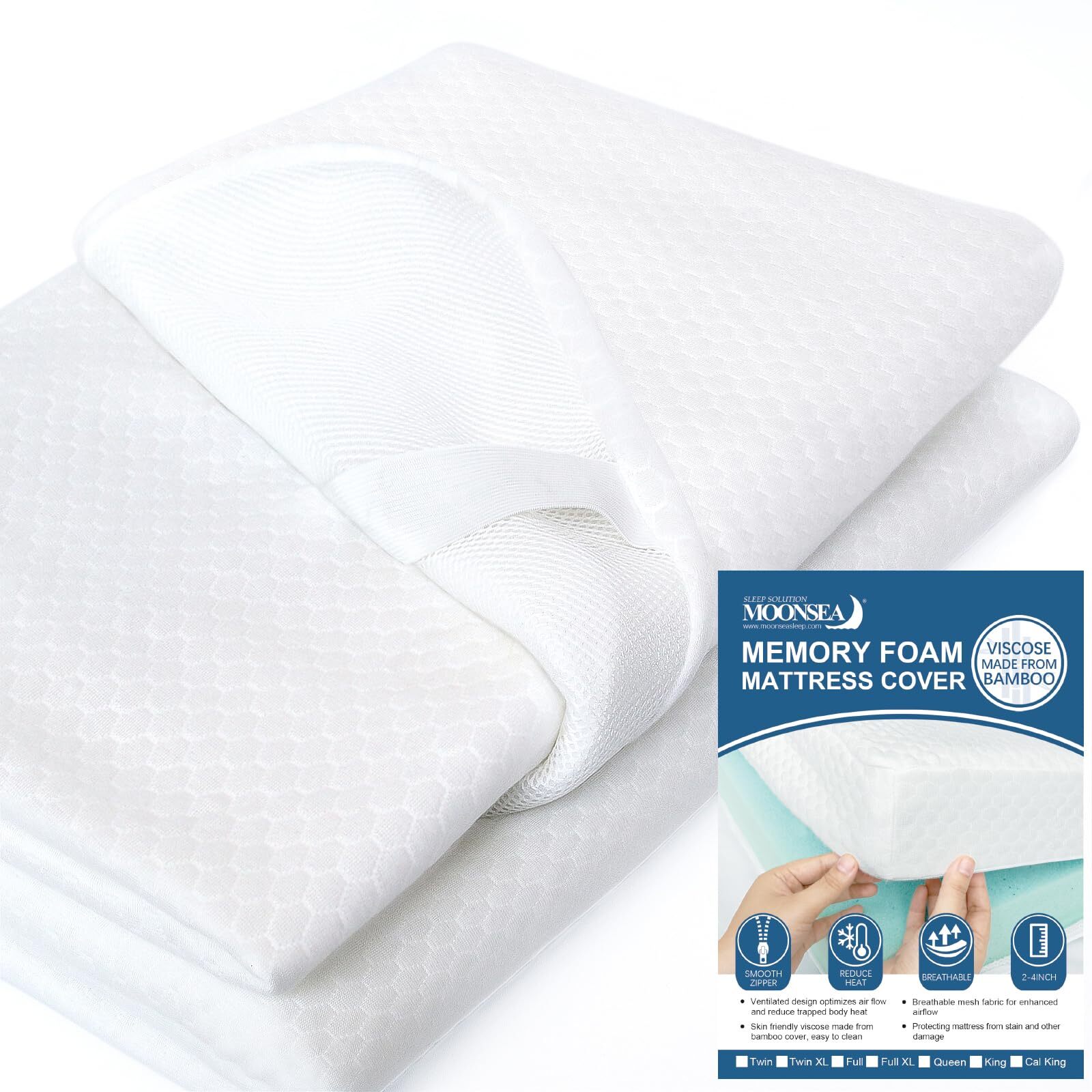 Cover for Mattress Topper Full Size, 3-4 Inch Full Memory Foam Cover with Zip...