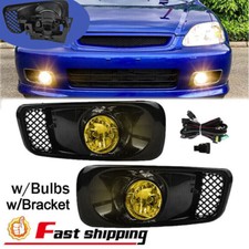 Pair Yellow Lens Halogen Fog Lights Fit 1999 2000 Honda Civic Jdm Lamps Wwiring