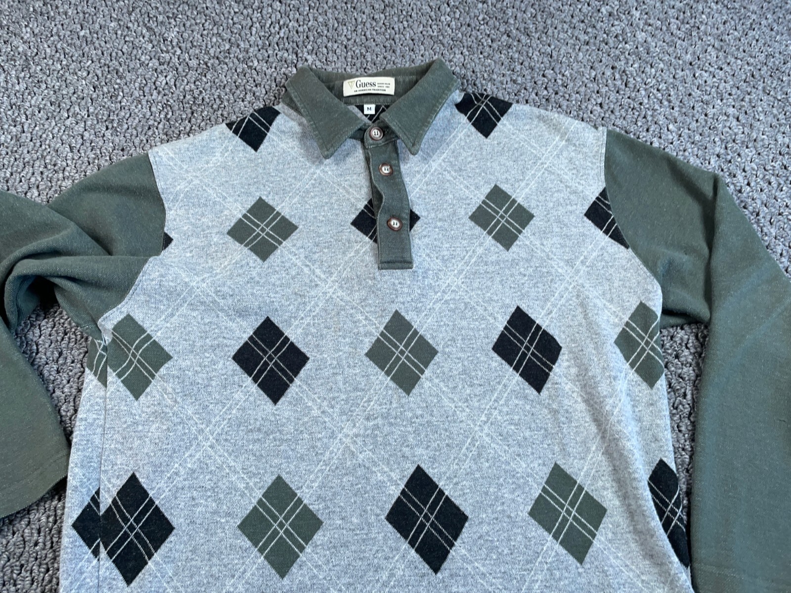 VTG 90s GUESS Argyle Pattern Collared Sweater Adu… - image 12