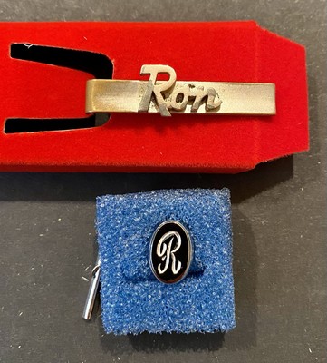 Vtg SWANK  50s Personalized  RON  Tie Bar/Tie Clip &  R  Tie PIN-BACK Jewelry