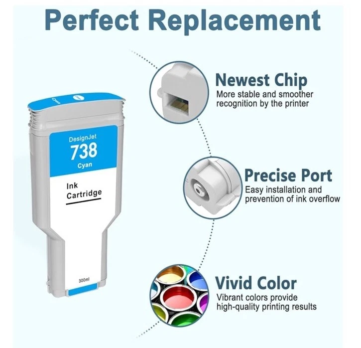 738 Ink Cartridge HP 738 Cyan 676M6A Replacement DesignJet T850 DesignJet T950 - Image 2 of 4